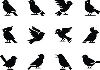Graceful Flight Dynamic Feathered Friends Bird Wildlife Silhouette Vector Glyph Icons