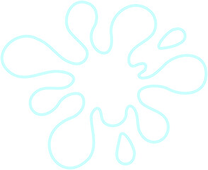 Circular flower-inspired outline with multiple soft arms forming a small splash in neon contour.
