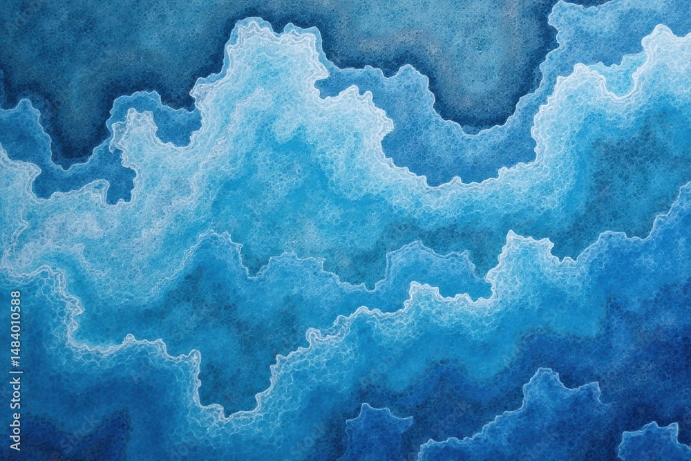 Poster abstract waves in various shades of blue with a textured appearance
