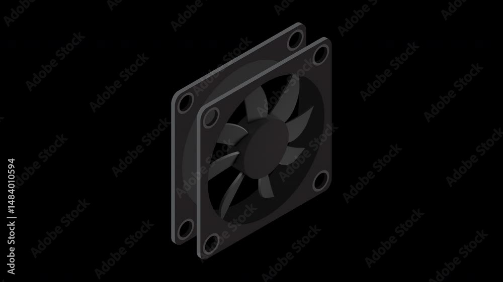 Poster isometric computer fan animation. computer fan cooler. isometric of pc case fan. computer hardware c