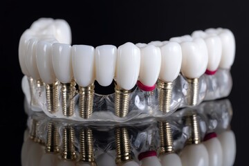 Close-up of dental implants on black background.