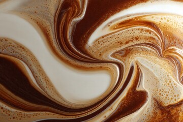 Close-up of swirling coffee and cream blend.