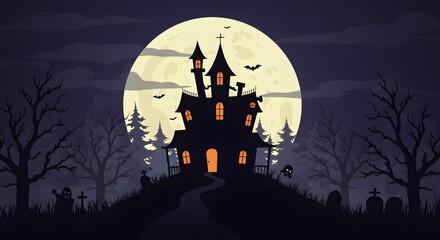 Fototapeta premium Spooky Haunted House on Halloween Night