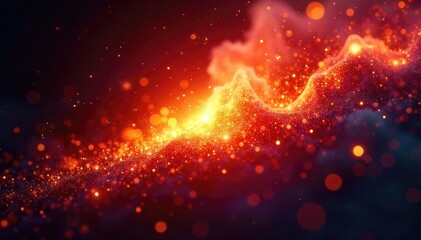 Obraz premium A fiery burst of light with glittering particles, radiating intense energy and vibrant color Perfect for concepts of magic, power, destruction, or explosive beauty , glow, design