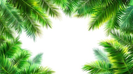 Lush Green Palm Leaves Frame White Background Tropical Summer