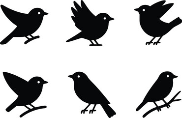 Graceful Flight Dynamic Feathered Friends Bird Wildlife Silhouette Vector Glyph Icons