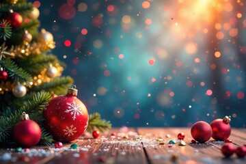 A vibrant holiday celebration scene with festive decorations and colorful confetti , christmas, holiday