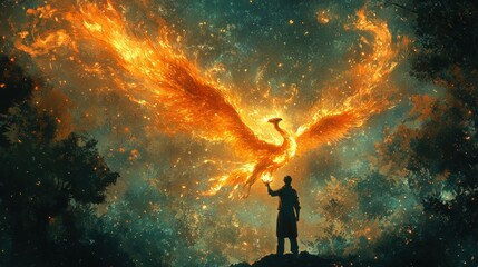 Fiery Phoenix, celestial scene