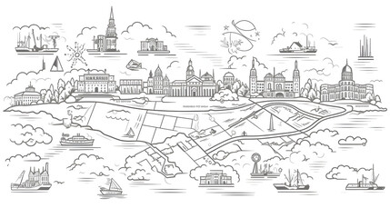 Obraz premium Folded Map Destination Tourism Travel Thick Line Vector Illustration for Marketing Materials