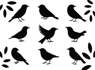 Graceful Flight Dynamic Feathered Friends Bird Wildlife Silhouette Vector Glyph Icons