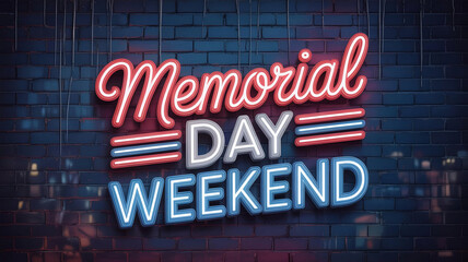 Obraz premium Neon Memorial Day Weekend Typography for Social Media