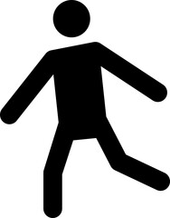 Black pictogram of a man running with arms outstretched