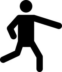 Black pictogram of a man walking with outstretched arm