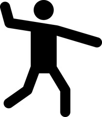 Black pictogram of a man in a position to throw something with his arms