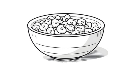 Detailed Freehand Drawing of Black and White Cartoon Bowl of Cereal Illustration