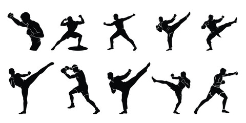 set of silhouettes martial arts on white background a bundle of 10 martial arts