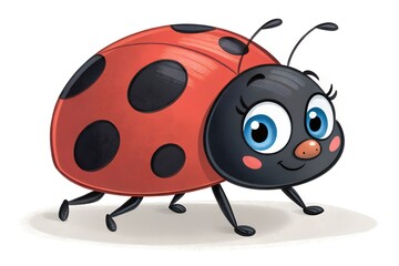 Fototapeta premium Charming Ladybug Illustration: A delightful ladybug, rendered in vibrant colors with an endearing expression, offers a cheerful view.