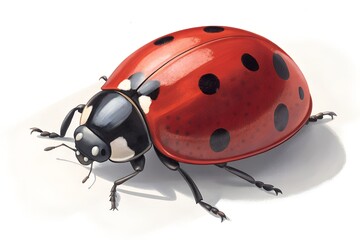 Obraz premium Seven-Spotted Ladybug Close-up: A detailed macro photograph showcases a vibrant seven-spotted ladybug, its shiny red carapace adorned with characteristic black spots, set against a clean background.