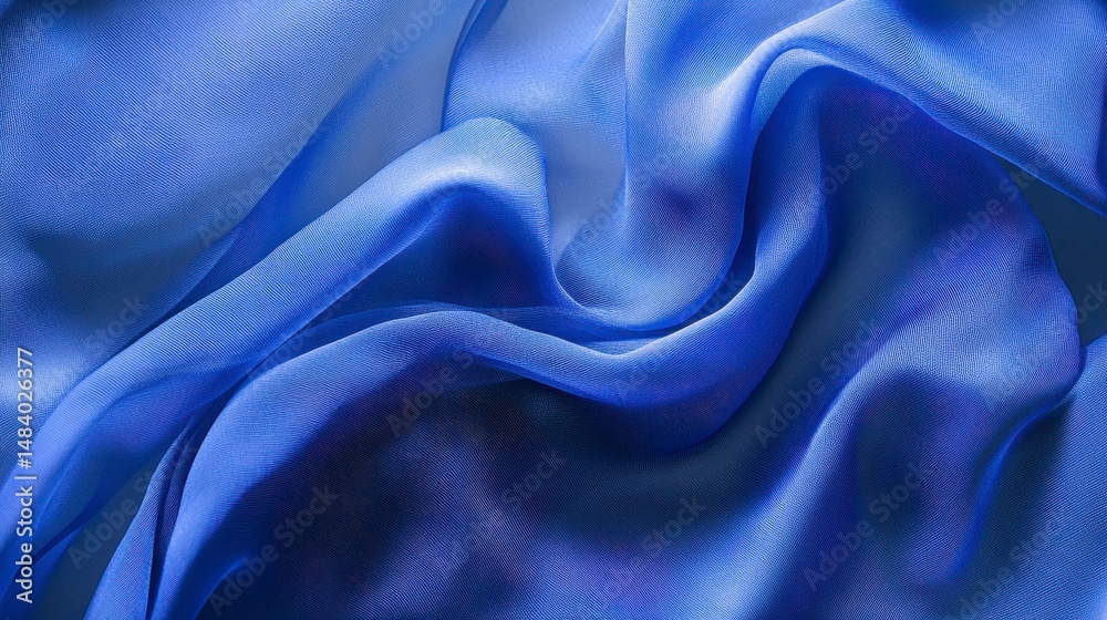 Poster abstract blue silk fabric texture with soft waves and folds.