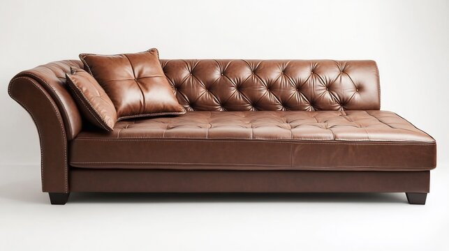 Cozy brown leather divan comfy cushions isolated on white background for a relaxing vibe