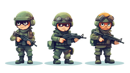 Naklejka premium Cartoon Game Soldier Character Vector Illustration for Military-themed Games