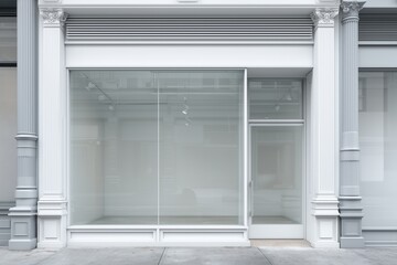 Realistic storefront mockup, local shop store glass window, small business commercial branding showcase