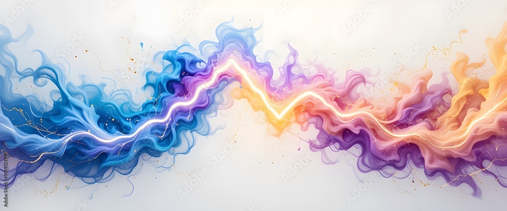 Poster vibrant energy abstract, a dynamic display of light and color, with streaks of vivid blues, purples 