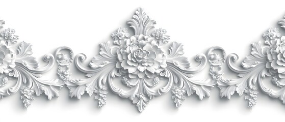 Elegant White Floral Ornament Baroque Design Seamless Pattern