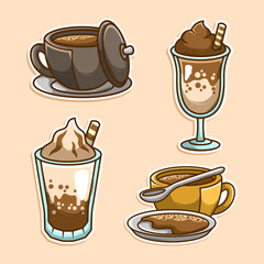 Coffee drink in cup collection doodle hand draw