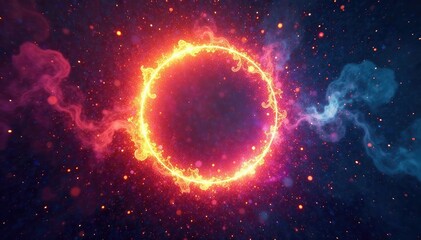 Obraz premium Abstract burst of light forming a circle, radiating energy outwards Bright, colorful, dynamic energy , wave, design