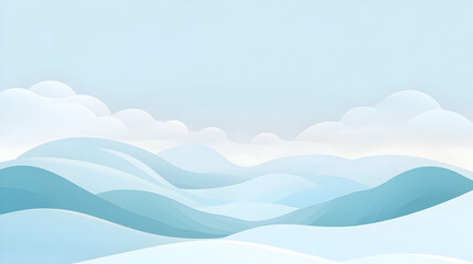 Obraz premium Abstract winter landscape with blue hills and fluffy clouds vector background