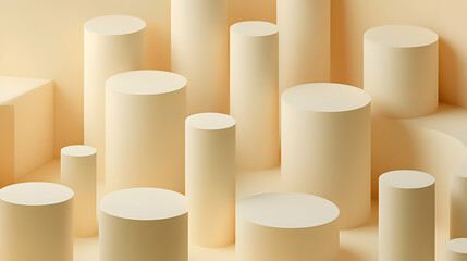 Abstract cylinders landscape in calm beige tones for modern presentations