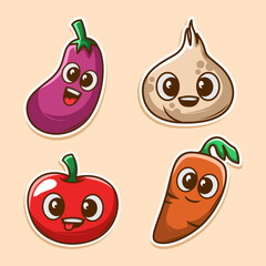 food seasoning vegetables cute character set