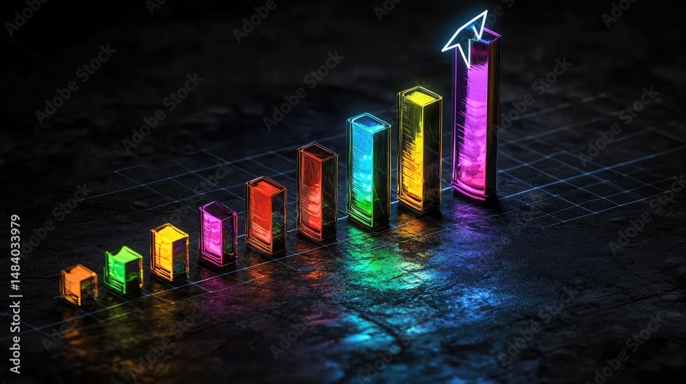 Poster Abstract 3D bar chart with glowing lines and grid background, representing success and growth