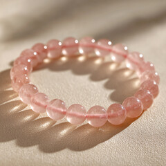 Handmade Rose Quartz Bracelet Jewelry Round Beads Natural Gemstone Accessory Fashion Style Elegant Pink Color Glossy Smooth Decorative Chic Feminine Luxury Statement Gift Love Mood