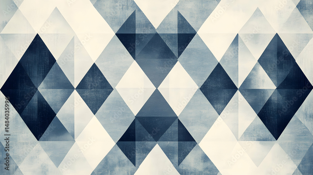 Poster abstract indigo triangular pattern with textured surface in geometric design
