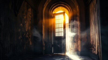 Sunlight Streaming Through Doorway Of An Old Building Creates Atmospheric Lighting