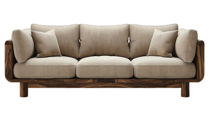 Fototapeta premium Rustic wood sofa with thick gray padding isolated on transparent background