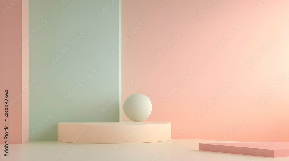 Poster minimalistic display with pastel geometric shapes and soft color transitions
