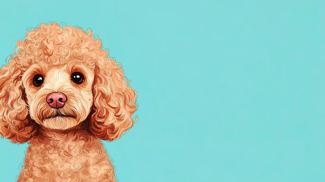 Cute poodle with curly fur against a bright blue background