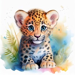 Niedlicher Baby-Leopard in zarter Aquarellmalerei