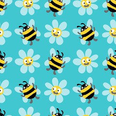 Kids seamless bee pattern for fabrics and packaging and gifts and cards and linens and wrapping paper