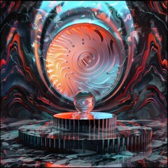 Vibrant Abstract Swirling Vortex Background with Intense Neon Colors, Cyan, Orange, and Black Liquid Art