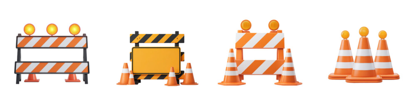 Construction barriers and traffic cones collection