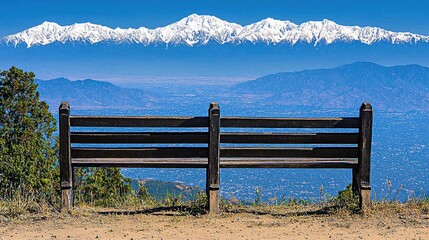 Vista Point Bench Overlooking Majestic Mountains Serene Panoramic Landscape Tranquil Scenery Peaceful Nature Scenic View Blue Sky