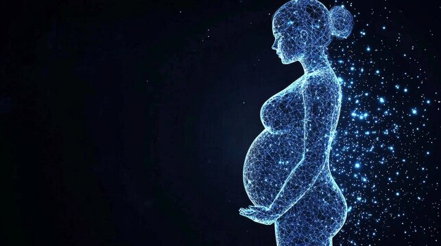 Captivating visual artistry featuring a hologram of a pregnant figure.