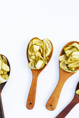 Banana chips, fried slices banana with green peel