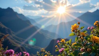 Fototapeta premium a vibrant mountain landscape during what appears to be sunrise or sunset