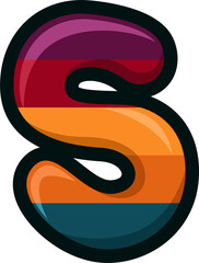 Bold cartoon alphabet letter S in retro sunset color style. Perfect for kids' projects, playful titles, branding, crafts, and education. Isolated high-quality PNG on transparent background.