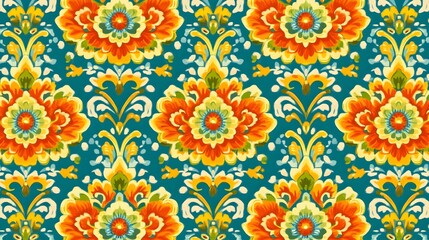 Vibrant Floral Damask Pattern Seamless Textile Design